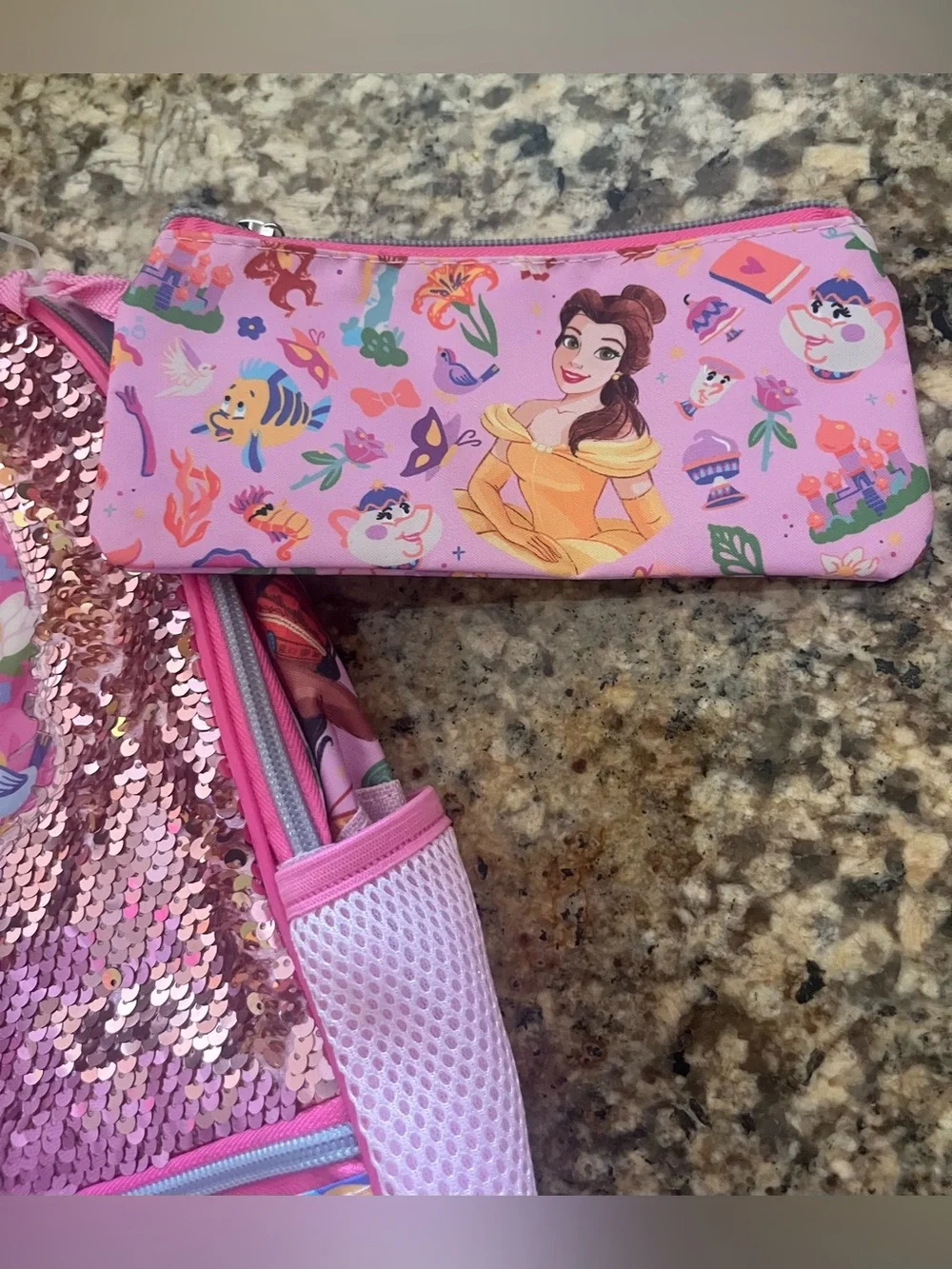 NWT Disney Princess 3pc Bling Backpack Set
